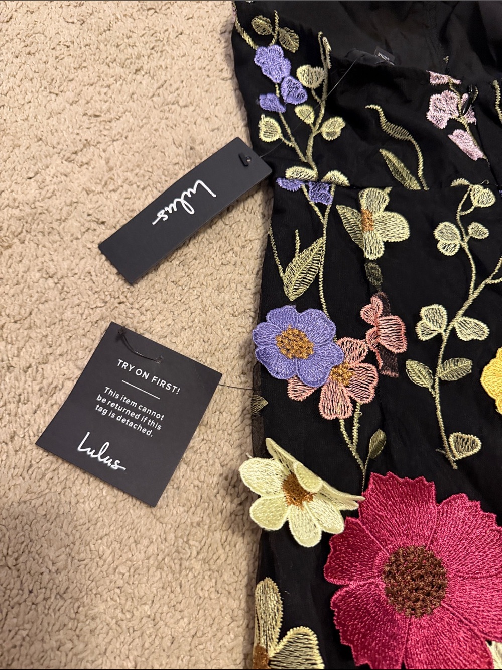 Lulu's Unique Impression Black Halter Midi Floral Embroidered Dress NWT - Picture 4 of 5